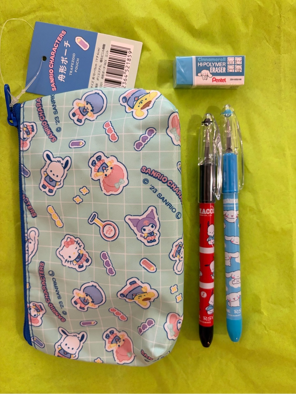 Sanrio & Pentel RSVP Ballpoint Pens, Eraser, Pouch NEW! Cinnamoroll Pochacco